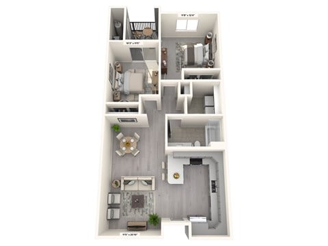Floor plan for 2 beds, 1 bath, 862 sqft